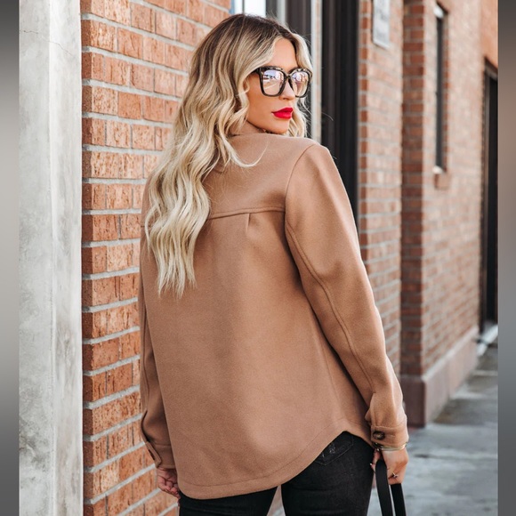 Jaiden Pocketed Button Down Summer Jacket Camel Tan Shirt Jacket Top XS - Picture 8 of 9